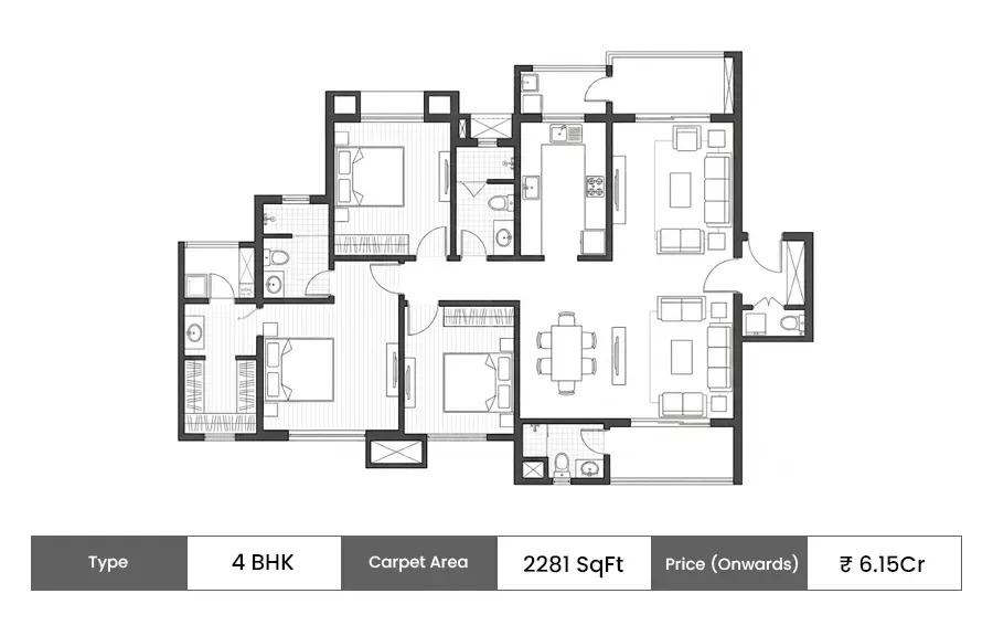 Adani Codename LIT Launching Phase 2 4 BHK floor plan, 2281 sq ft carpet area